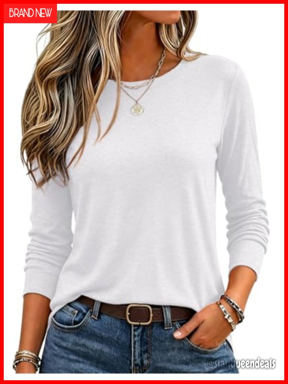 Long Sleeve Crewneck Tee Soft Stretchy T-Shirt Business Casual Workout - Picture 1 of 6